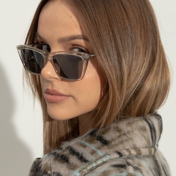 Saint Laurent Women Sunglasses Beige Silver Cat Eye SL737 MICA THIN 004 NEW - Picture 12 of 13